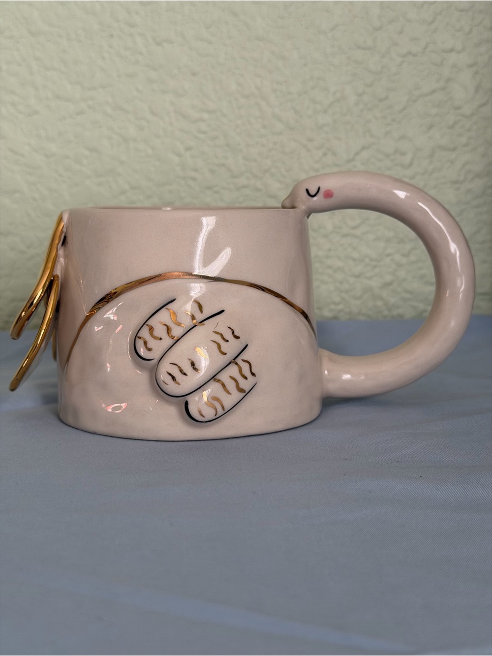 Fauna Fete Ceramic Swan Handle Gail CC for Anthropologie Coffee Mug Gold Accents